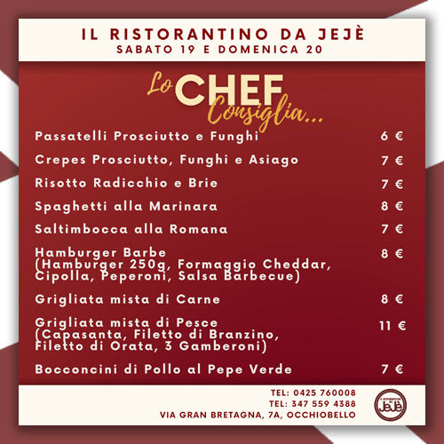 Promo LO CHEF CONSIGLIA - Ristorante Pizzeria da Jejè